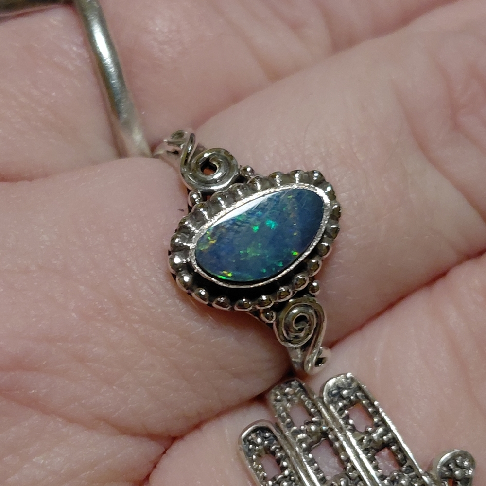Dainty Sterling Silver Australian Opal Ring Size 8 - Picture 6 of 15